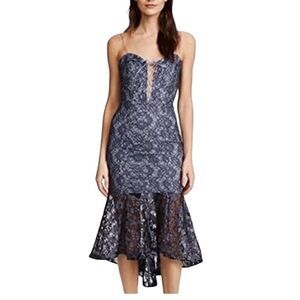 REVOLVE Nicholas Whisper Lace Blue Asymmetric Midi Dress| Size 4